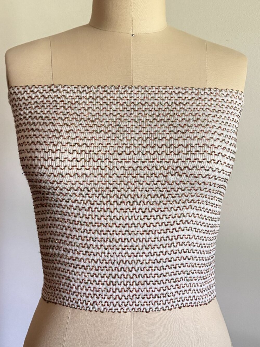 Urban Outfitters Cream Smocked Tube Top Rainbow Metallic Lurex Stitching